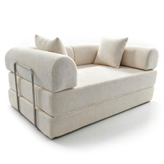 Canapé 2 places convertible et modulable Bergerac Tissu bouclette Crème