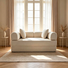 Canapé 2 places convertible et modulable Bergerac Tissu bouclette Crème