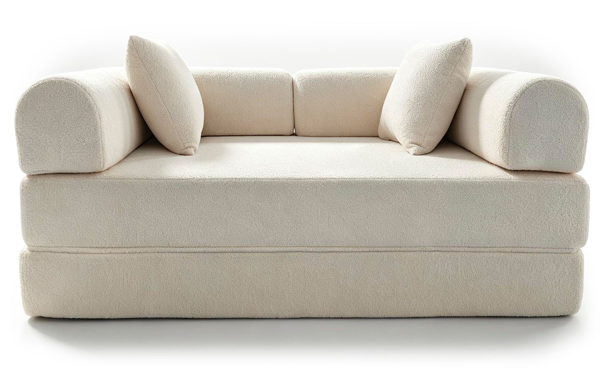 Canapé 2 places convertible et modulable Bergerac Tissu bouclette Crème