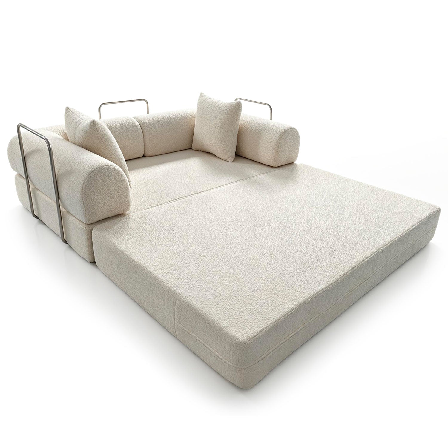 Canapé 2 places convertible et modulable Bergerac Tissu bouclette Crème
