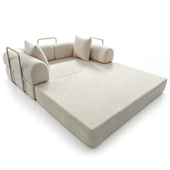Canapé 2 places convertible et modulable Bergerac Tissu bouclette Crème