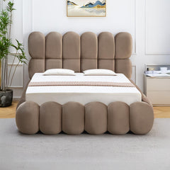 Lit-coffre Carlin design boule avec sommier relevable 140x190cm velours taupe