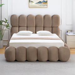 Lit-coffre Carlin boule avec sommier relevable en velours taupe 160x200 cm
