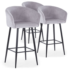 Lot de 3 chaises de bar en velours Asil argent