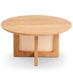 Table basse ronde Cidis 80 cm chêne clair et rotin