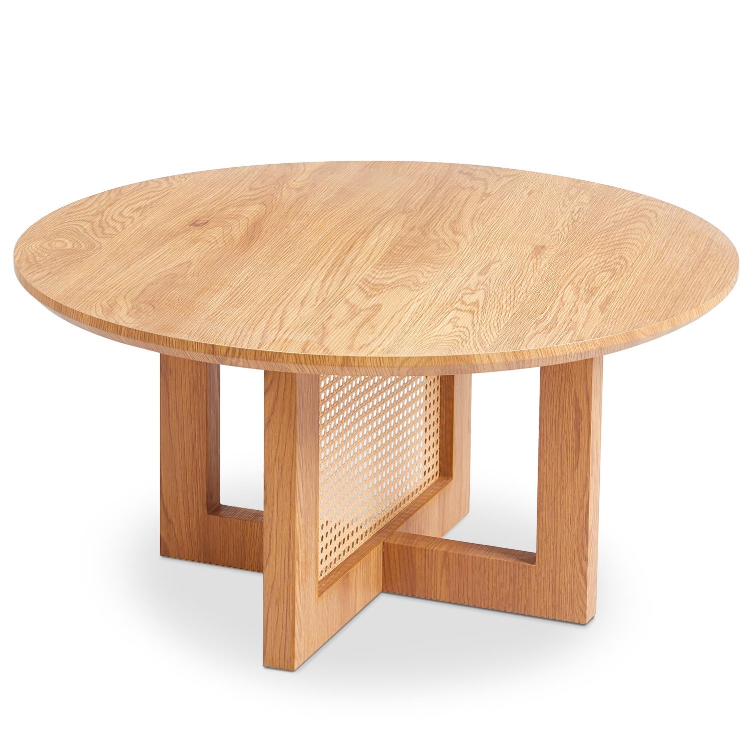 Table basse ronde D80cm Bohemia Chêne clair et Rotin