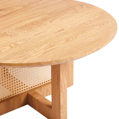 Table basse ronde D80cm Bohemia Chêne clair et Rotin