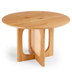 Table ronde Cidis avec cannage 120 cm en chêne clair et rotin