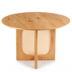 Table ronde Cidis avec cannage 120 cm en chêne clair et rotin