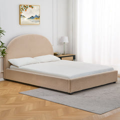 Lit-coffre avec tête de lit arrondie Carualis 160x200cm tissu bouclette beige
