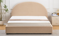 Lit-coffre avec tête de lit arrondie Carualis 160x200cm tissu bouclette beige