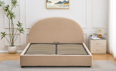 Lit-coffre avec tête de lit arrondie Carualis 160x200cm tissu bouclette beige
