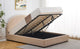 Lit-coffre avec tête de lit arrondie Carualis 160x200cm tissu bouclette beige