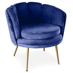 Fauteuil en velours bleu avec pieds en métal or