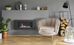 Fauteuil rond en velours taupe avec pieds en métal doré