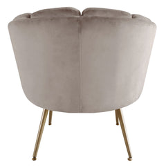 Fauteuil rond en velours taupe avec pieds en métal doré
