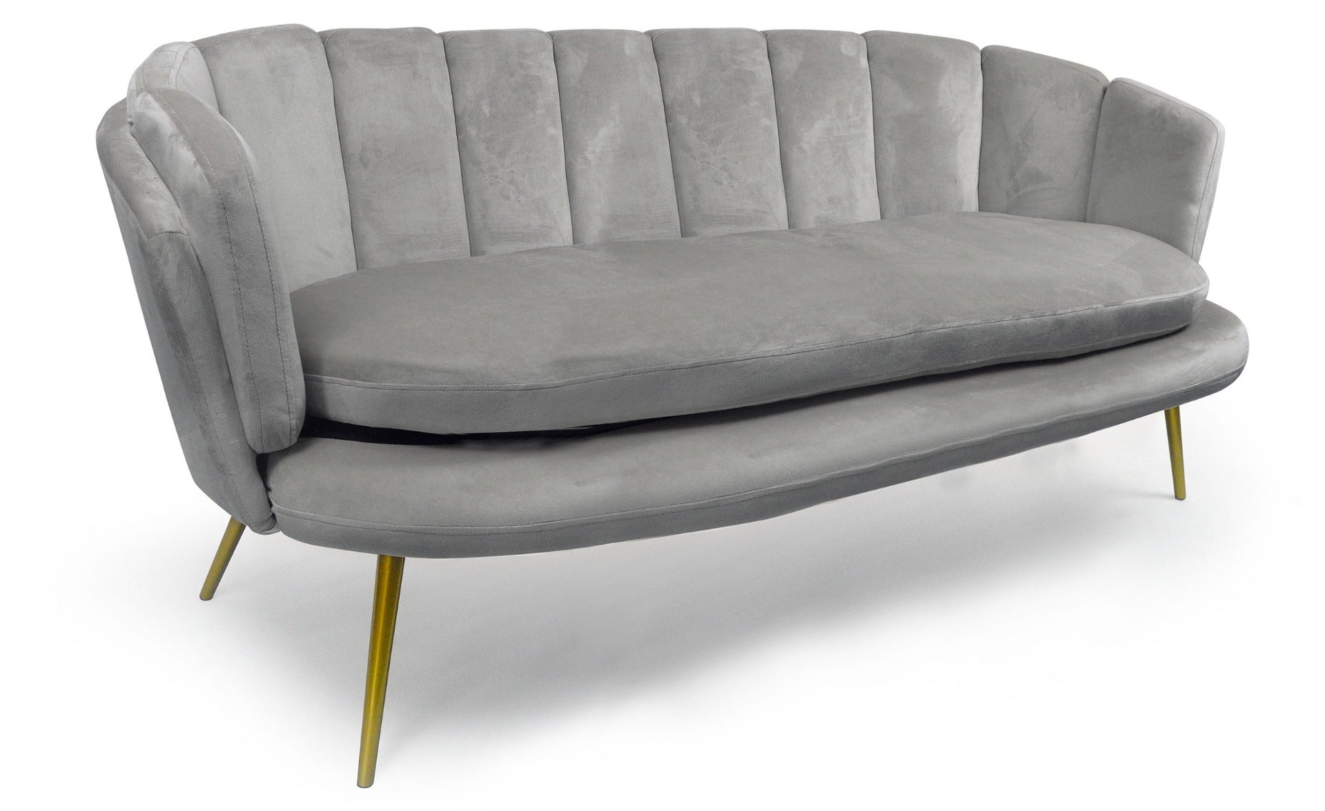 Canapé 3 places arrondi Brenda Velours Argent pieds Or