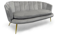 Canapé 3 places arrondi Brenda Velours Argent pieds Or