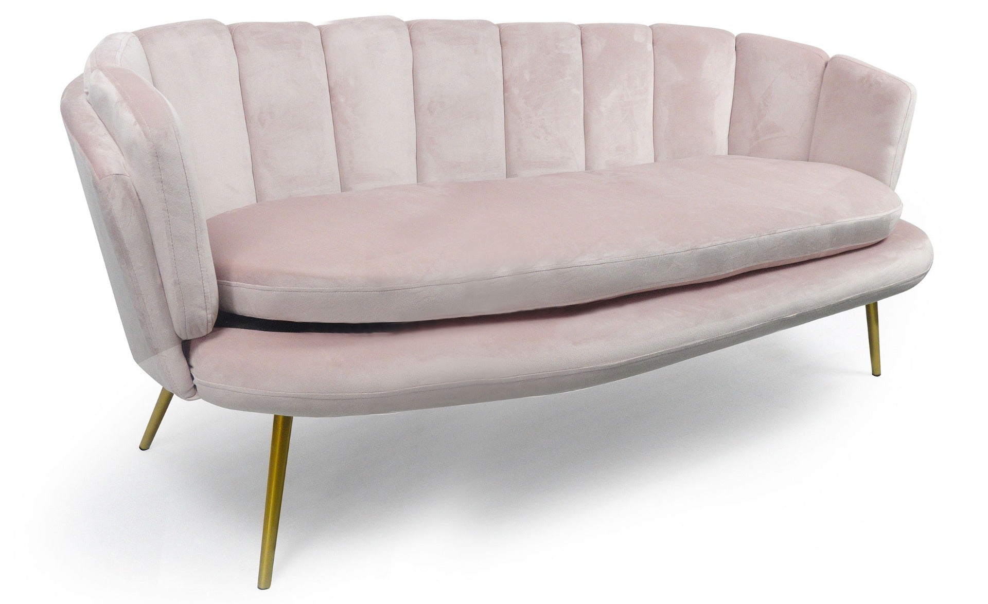 Canapé 3 places arrondi Brenda Velours Rose pieds Or