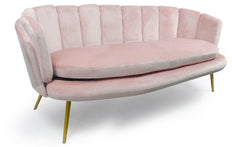 Canapé 3 places arrondi Brenda Velours Rose pieds Or