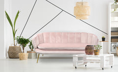 Canapé 3 places arrondi Brenda Velours Rose pieds Or