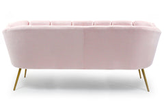 Canapé 3 places arrondi Brenda Velours Rose pieds Or