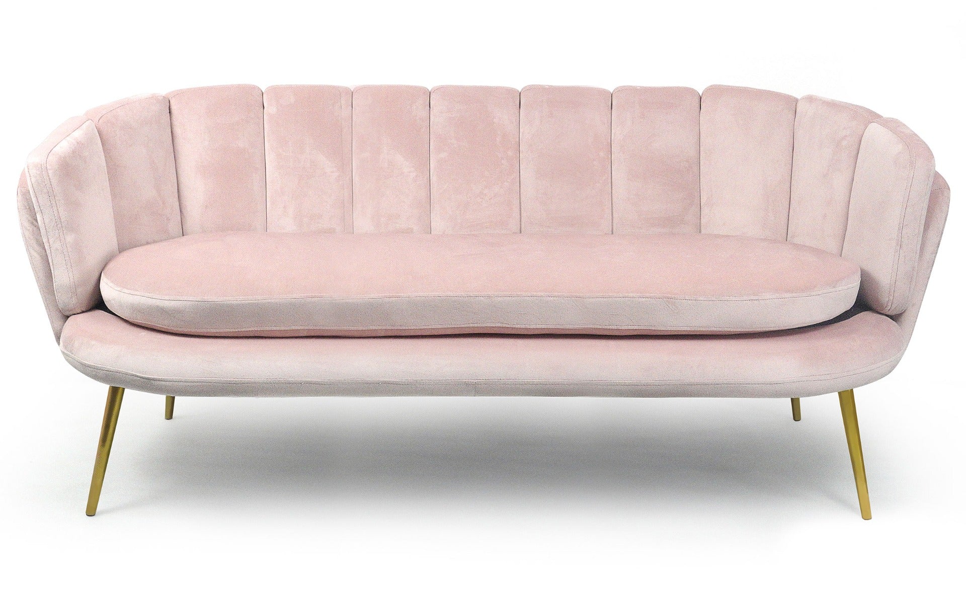 Canapé 3 places arrondi Brenda Velours Rose pieds Or
