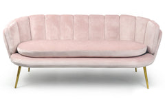 Canapé 3 places arrondi Brenda Velours Rose pieds Or