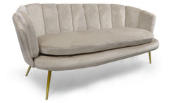 Canapé 3 places arrondi Brenda Velours Taupe pieds Or