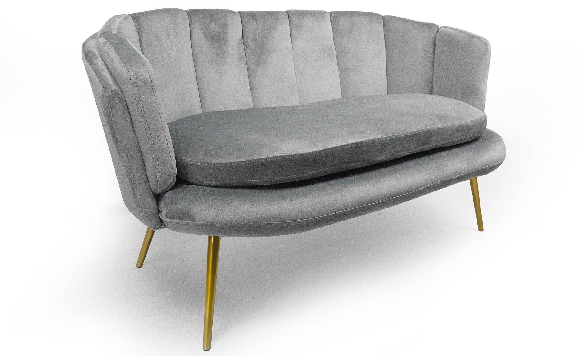 Canapé 2 places arrondi Brenda Velours Argent pieds Or
