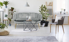Canapé 2 places arrondi Brenda Velours Argent pieds Or
