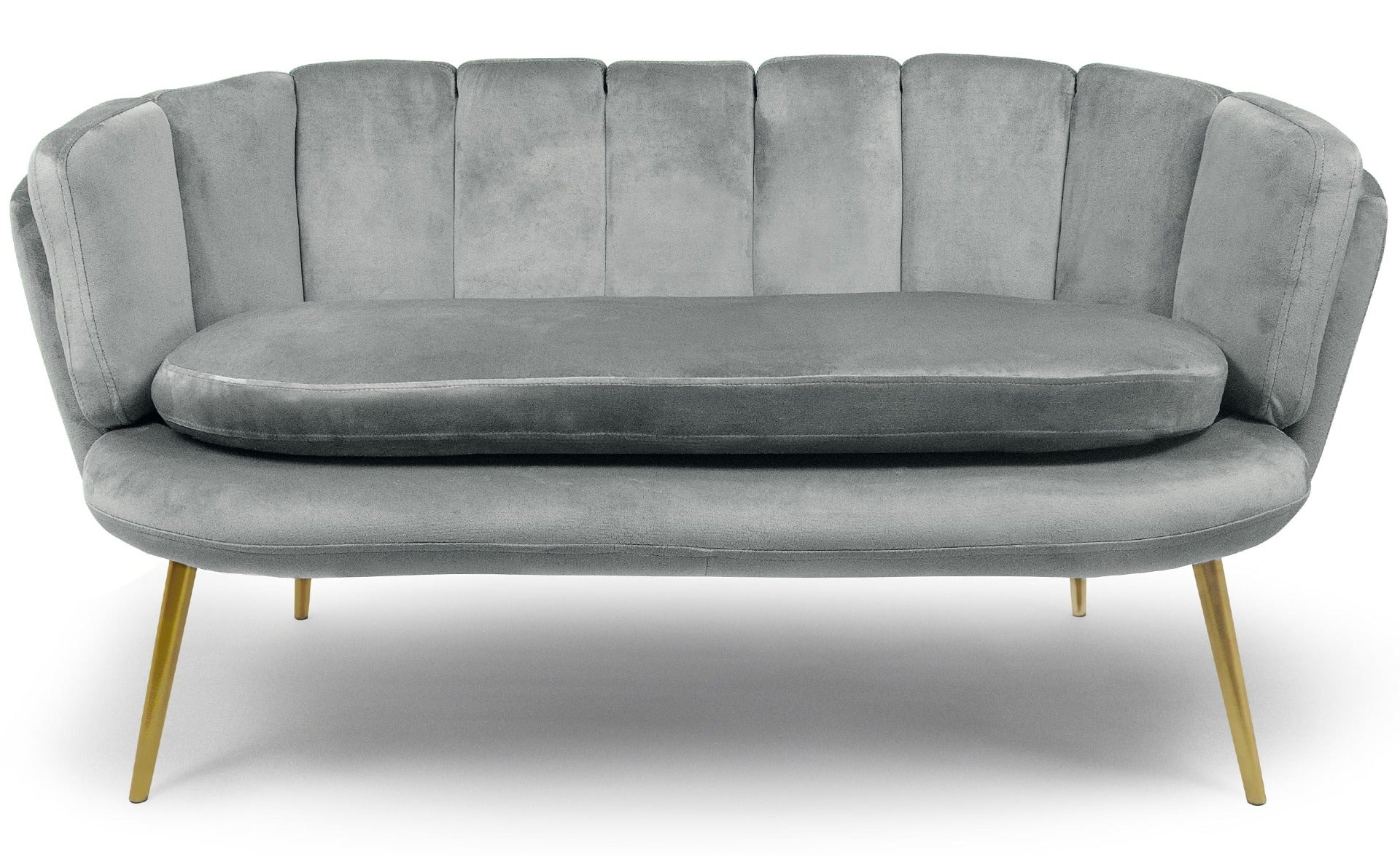Canapé 2 places arrondi Brenda Velours Argent pieds Or