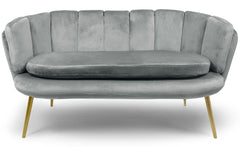 Canapé 2 places arrondi Brenda Velours Argent pieds Or
