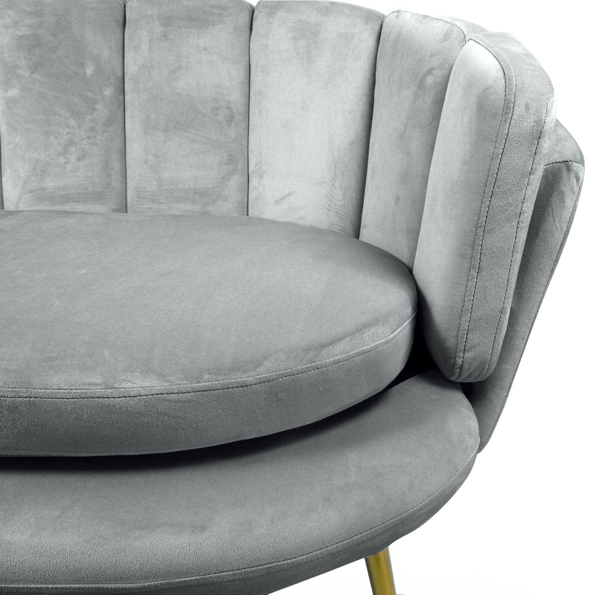 Canapé 2 places arrondi Brenda Velours Argent pieds Or