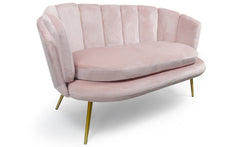 Canapé 2 places arrondi Brenda Velours Rose pieds Or
