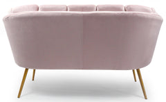Canapé 2 places arrondi Brenda Velours Rose pieds Or