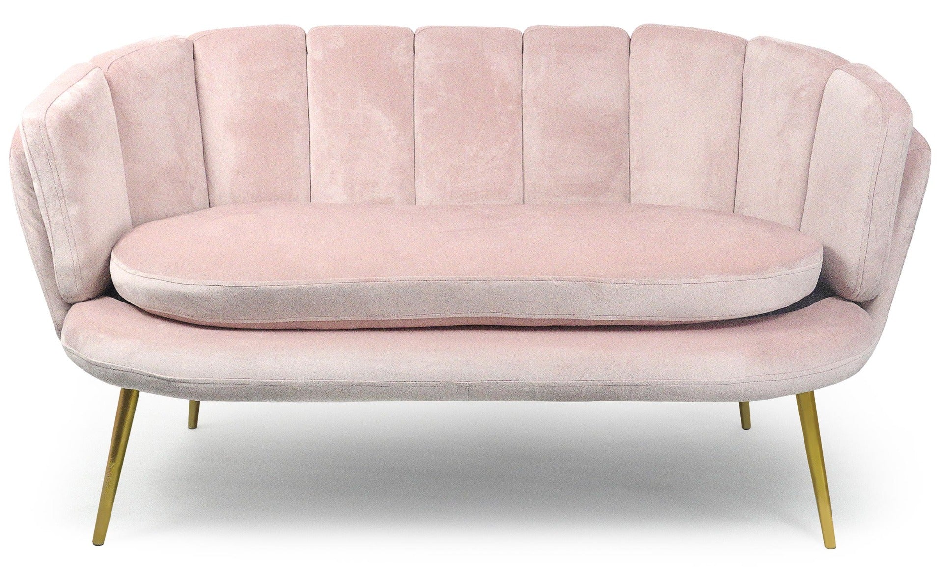 Canapé 2 places arrondi Brenda Velours Rose pieds Or