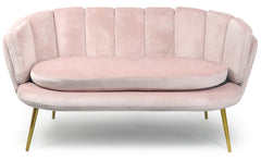 Canapé 2 places arrondi Brenda Velours Rose pieds Or