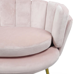 Canapé 2 places arrondi Brenda Velours Rose pieds Or