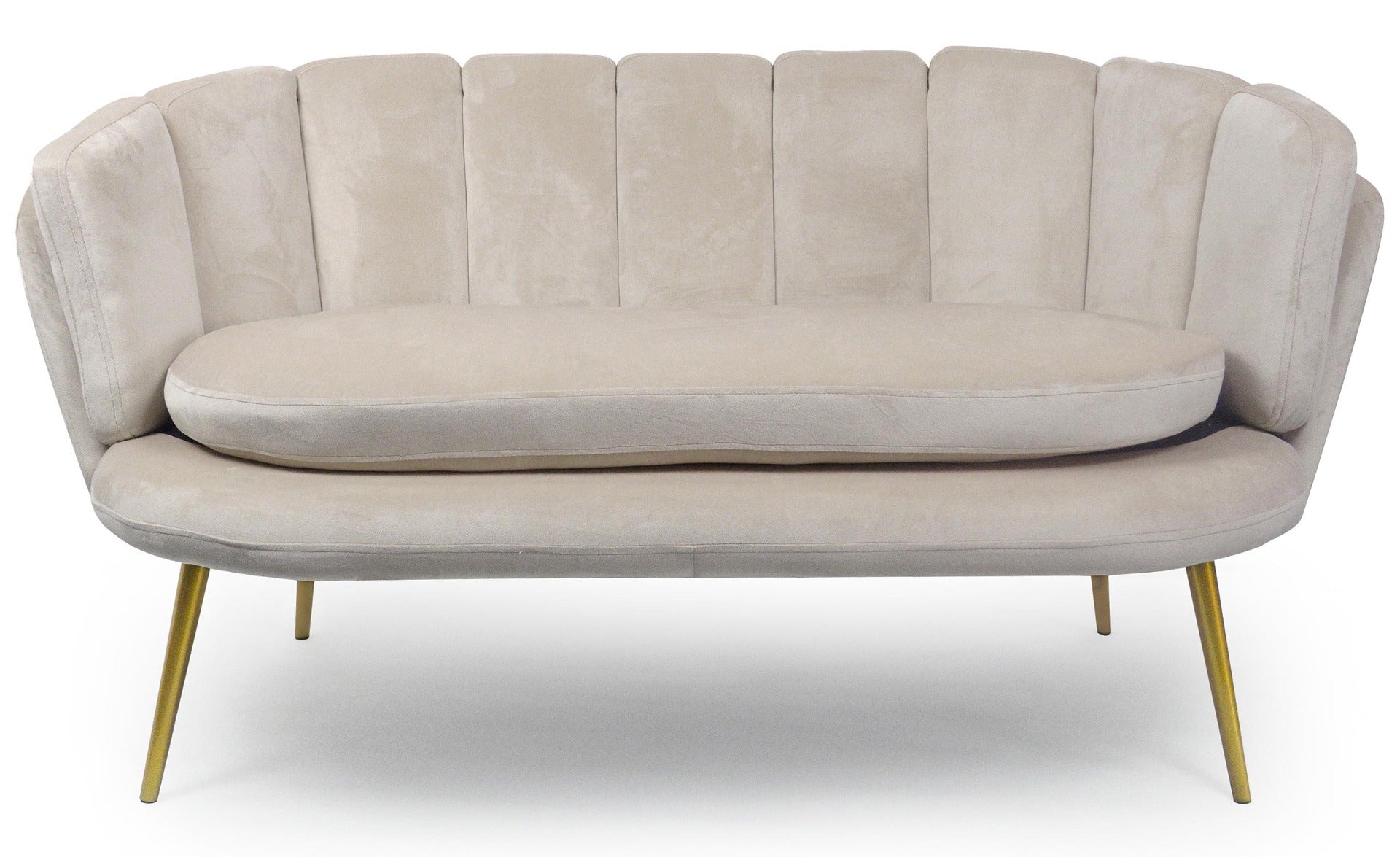Canapé 2 places arrondi Brenda Velours Taupe pieds Or