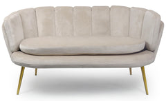 Canapé 2 places arrondi Brenda Velours Taupe pieds Or