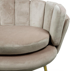 Canapé en velours taupe 2 places avec pieds en métal doré