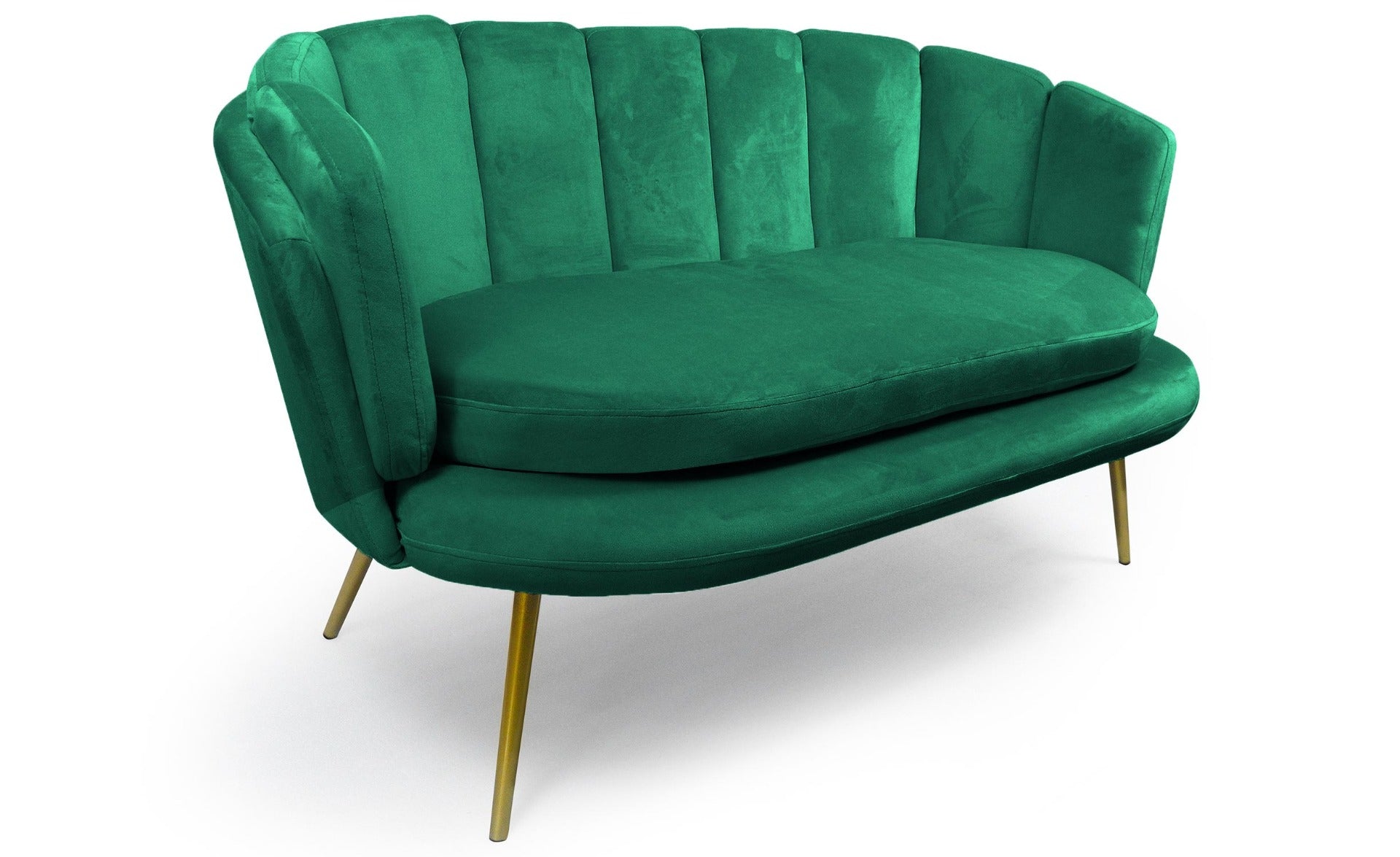 Canapé 2 places arrondi Brenda Velours Vert pieds Or