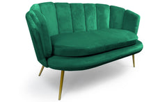 Canapé 2 places arrondi Brenda Velours Vert pieds Or