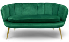 Canapé 2 places arrondi Brenda Velours Vert pieds Or
