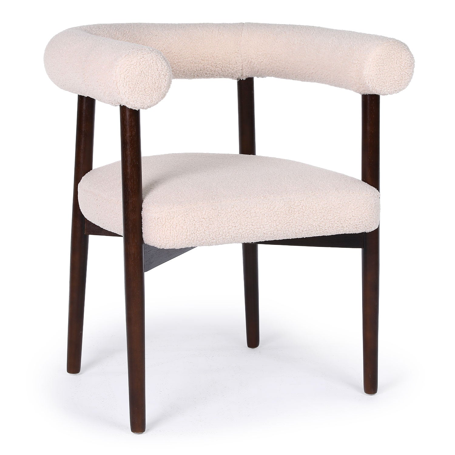 Lot de 4 chaises style scandinave chic Bringo Bois foncé et Tissu bouclette Beige