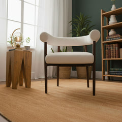 Lot de 2 chaises style scandinave chic Bringo Bois foncé et Tissu bouclette Beige