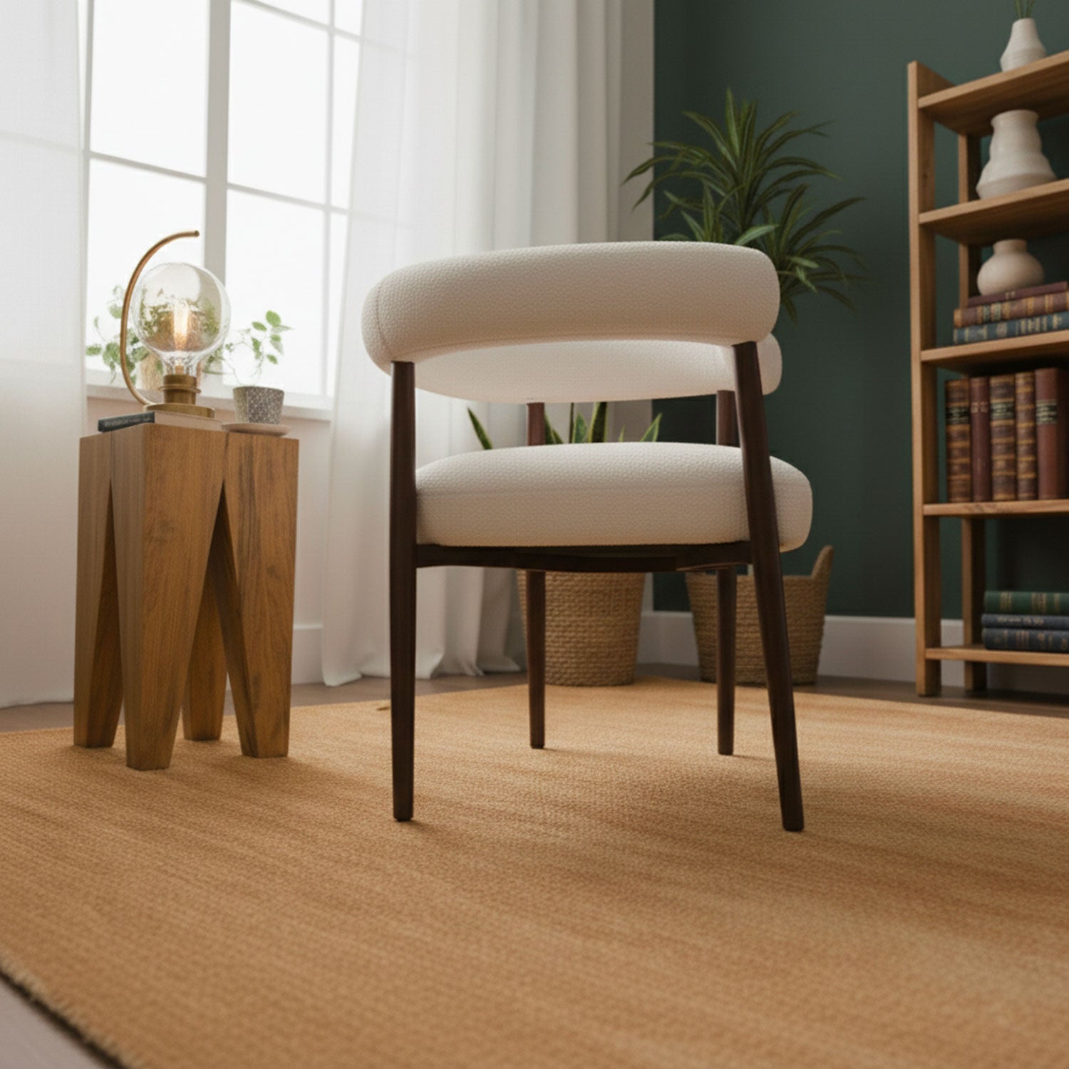 Lot de 2 chaises style scandinave chic Bringo Bois foncé et Tissu bouclette Beige