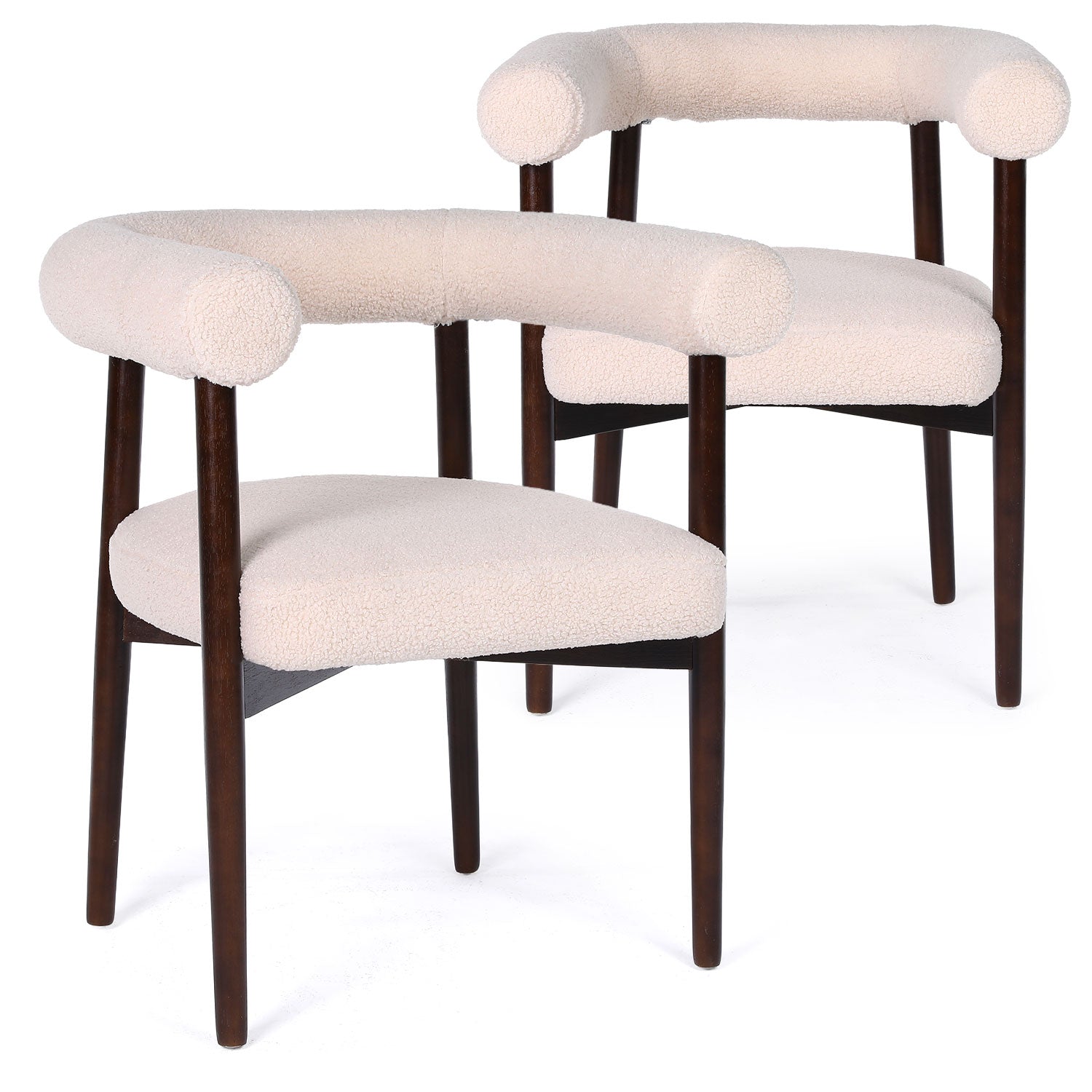 Lot de 2 chaises style scandinave chic Bringo Bois foncé et Tissu bouclette Beige
