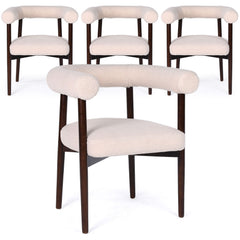 Lot de 4 chaises style scandinave chic Bringo Bois foncé et Tissu bouclette Beige